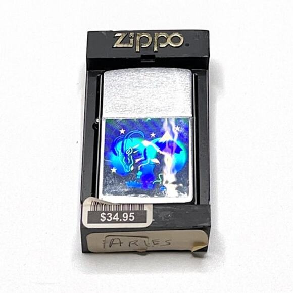 VINTAGE ZIPPO LIGHTER - Aries Zodiac Sign - 1992 High Polish Chrome NIB - Picture 1 of 8